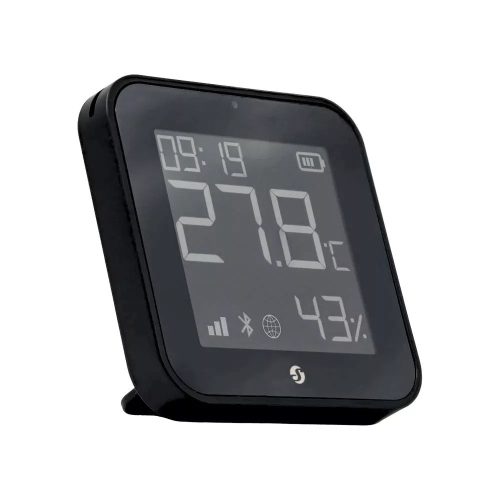 Shelly BLU H&T Display ZB – Hőmérséklet, pára és fény szenzor, e-papír kijelzővel, Zigbee, Bluetooth, fekete