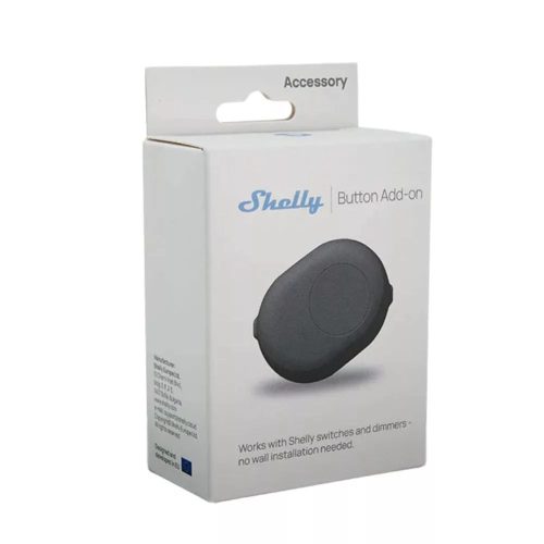 Shelly Button Add-on – nyomógomb kiegészítő relémodul foglalattal Plus (Gen2), Gen3 és Gen4 Shelly modulokhoz, fekete