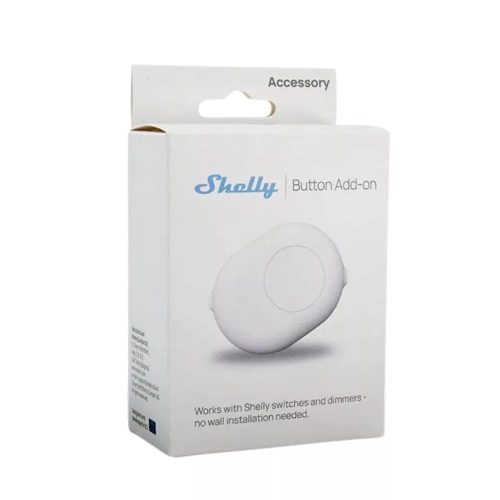 Shelly Button Add-on – nyomógomb kiegészítő relémodul foglalattal Plus (Gen2), Gen3 és Gen4 Shelly modulokhoz, fehér