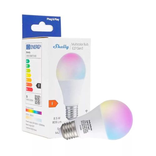 Shelly Multicolor Bulb Gen3 – okosizzó, RGB, fényerőszabályozható, fénymelegség-állítható, E27, Wi-Fi, Bluetooth