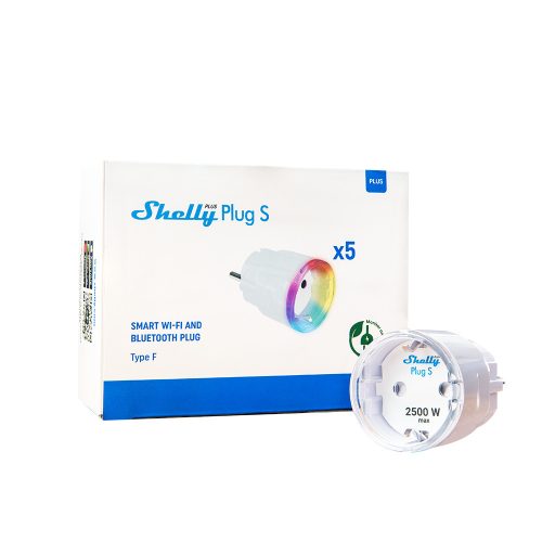Shelly PLUS Plug S (5 darabos akciós csomag) Wi-Fi + Bluetooth fogyasztásmérős okoskonnektor, fehér