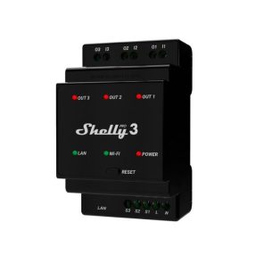   Shelly PRO 3 – három áramkörös WiFi + Ethernet okosrelé, kapcsolóbemenettel, DIN-sínre szerelhető