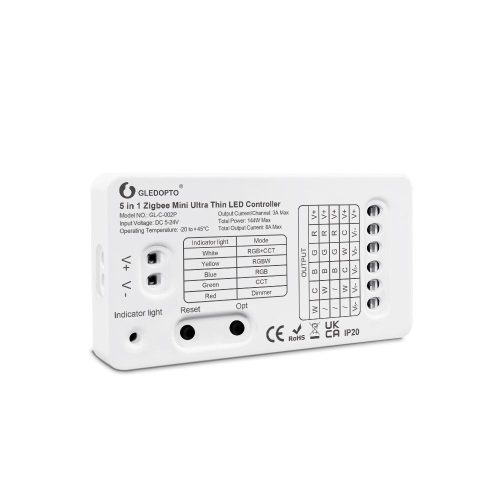 Gledopto GL-C-002P (6A), Zigbee Pro 5-az-1-ben Mini LED vezérlés (Zigbee+RF) 5V-24V DC, 6A