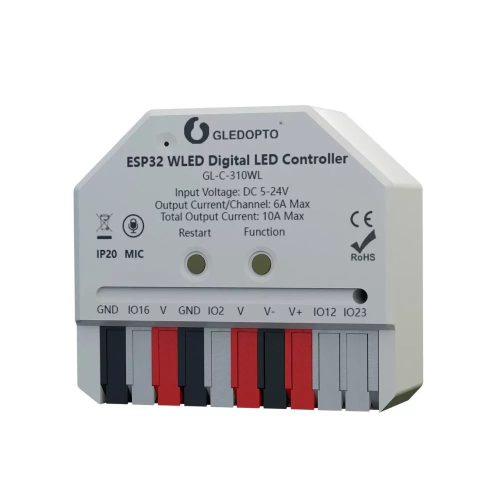 Gledopto Mini WLED Digital LED Controller – Wi-Fi-s digitális RGBIC LED vezérlés, 5V-24V DC, WLED firmware, mikrofon (GL-C-310WL)