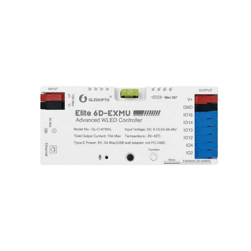 Gledopto Elite 6D-EXMU Advanced WLED Controller – hat csatornás RGBIC LED vezérlő, mikrofonnal, USB-C, ESP32, Wi-Fi, Ethernet (GL-C-619WL) Cikkszám:  GLE-REL-C619WL    készleten (88 db) RRP 