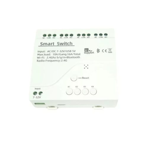 SmartWise 5V-32V négy áramkörös, Wi-Fi+Bluetooth NO/NC okosrelé, védőtokban