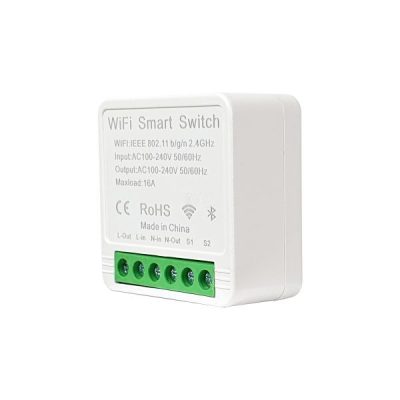   SmartWise Mini BT (WiFi + Bluetooth) okosrelé (16A), vezetékes kapcsolóbemenettel, Bluetooth vezetéknélküli távirányíthatósággal