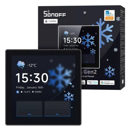 SONOFF NSPanel Pro Gen2 Smart Home Control Panel –  vezérlő panel két áramkörös kapcsolóval, Wi-Fi, Zigbee, Matter, Bluetooth, fekete (NSPanel86PB-Relay)