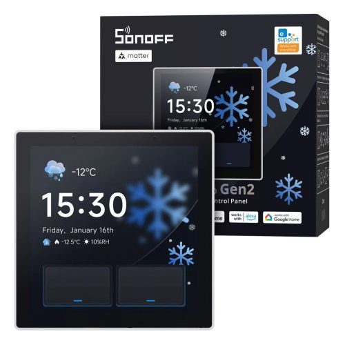 SONOFF NSPanel Pro Gen2 Smart Home Control Panel –  vezérlő panel két áramkörös kapcsolóval, Wi-Fi, Zigbee, Matter, Bluetooth, fehér (NSPanel86PW-Relay)