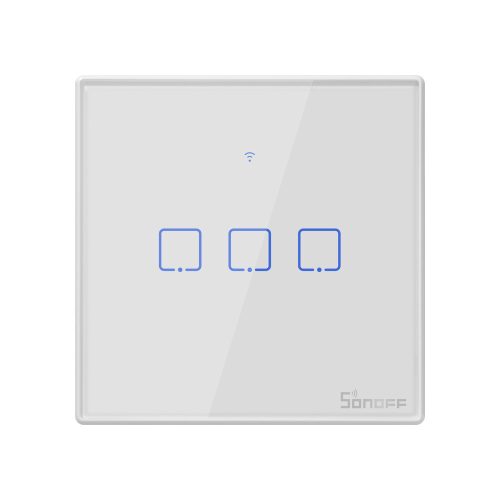 Sonoff TX T2 EU 3C WiFi + RF vezérlésű, távvezérelhető, érintős hármas csillár villanykapcsoló (fehér, kerettel)