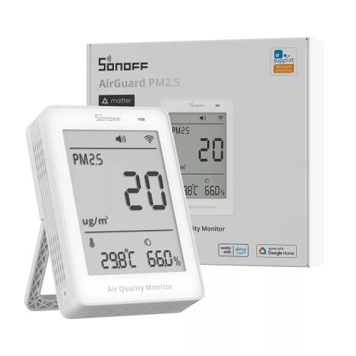 SONOFF AirGuard PM2.5/PM10 – SAWF-07P levegőminőség -érzékelő, Matter, Wi-Fi, fehér