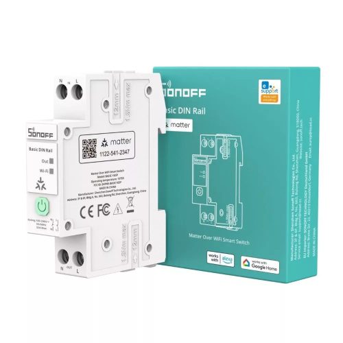 Sonoff Basic DIN Rail – DIN-sínre szerelhető 32A okos relémodul fogyasztásméréssel, WiFi, Bluetooth , Matter (BASIC-1GSP)