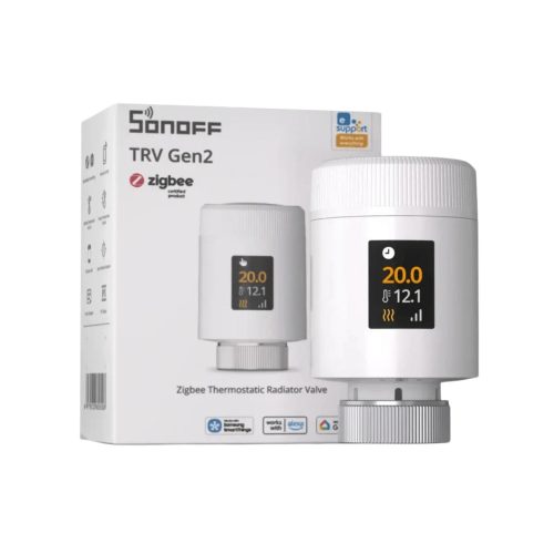 Sonoff TRV Gen2 – termosztatikus radiátorszelep, IPS kijelzővel, Zigbee, Bluetooth, fehér (TRV-ZBT)